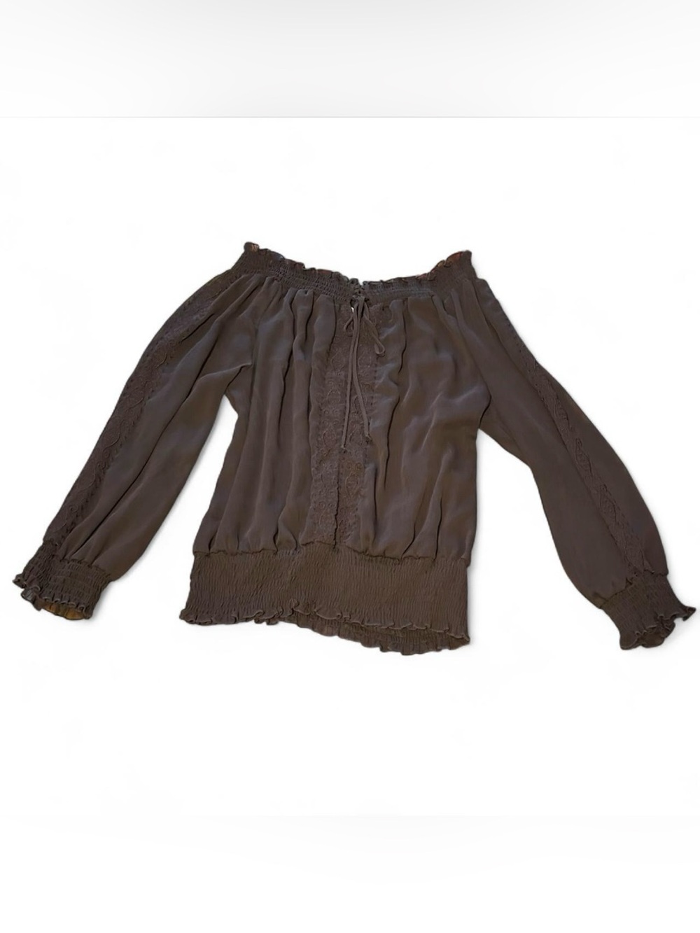 romeo & juliet couture brown off the shoulder long sleeve peasant blouse